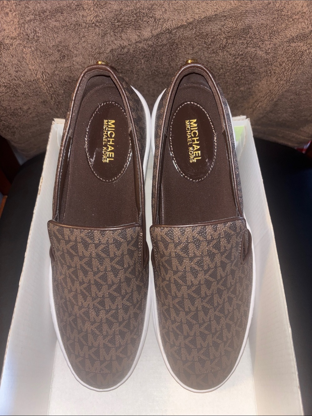Michael Kors Brown MK Monogram Slip-On Loafers